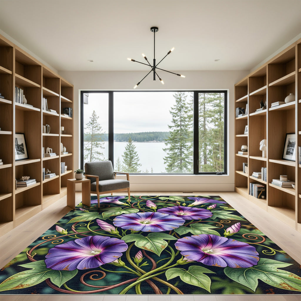 Vibrant Violet Morning Glory Botanical Rug