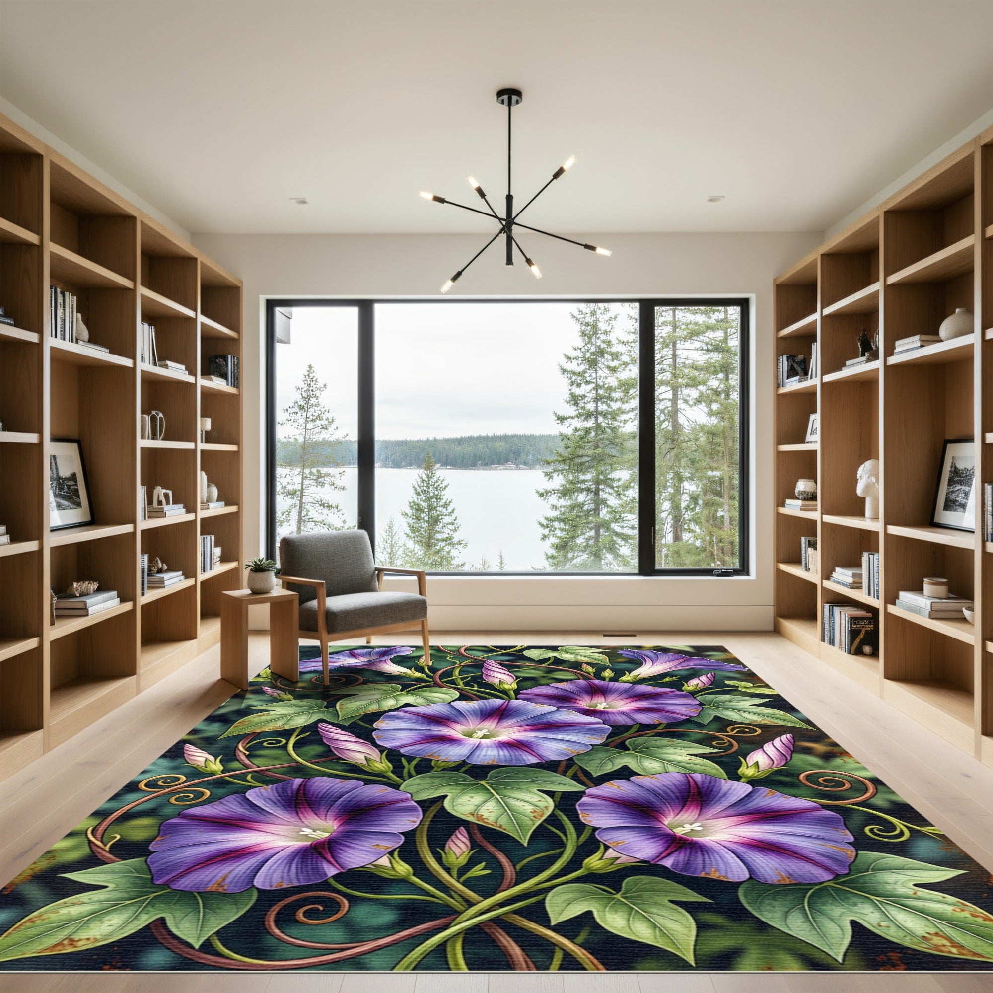 Vibrant Violet Morning Glory Botanical Rug