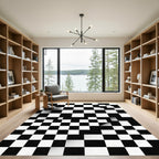 Monochrome Geometric Abstract Checkerboard Square Rug