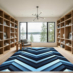 Deep Blue Angled Chevron Abstract Rug
