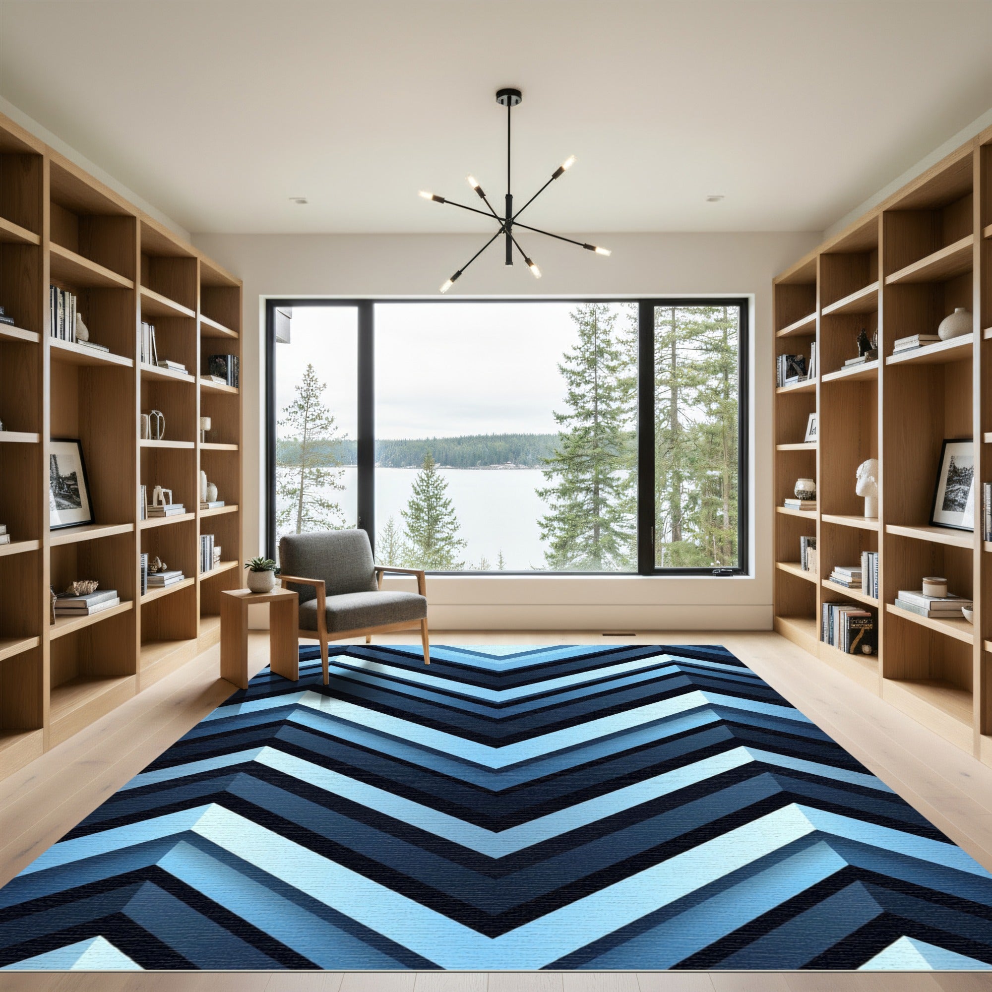 Deep Blue Angled Chevron Abstract Rug
