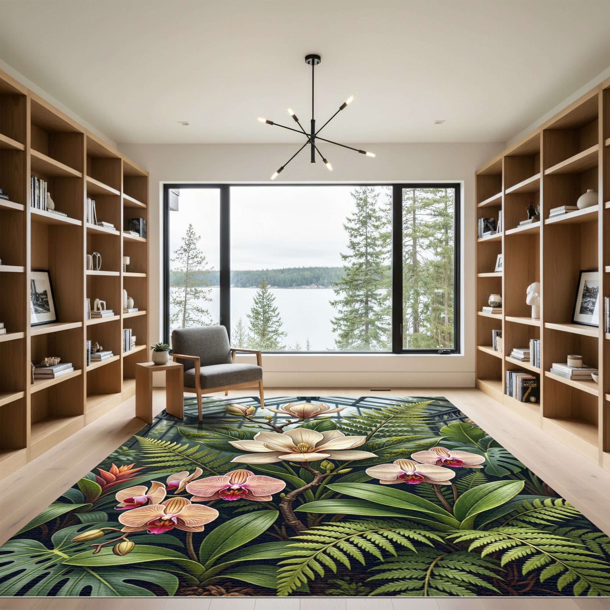 Lush Tropical Orchid Magnolia Fern Garden Rug
