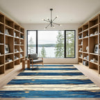 Distressed Navy and Beige Striped Rug