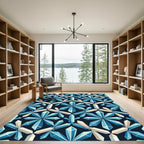 Geometric Blue Crystal Star Hexagon Rug