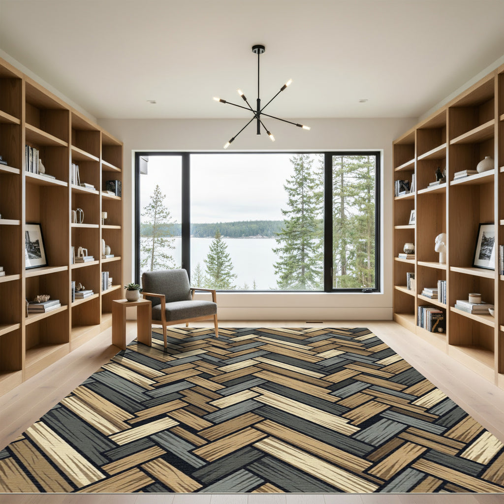 Herringbone Neutral Tones Wooden Textures Rug