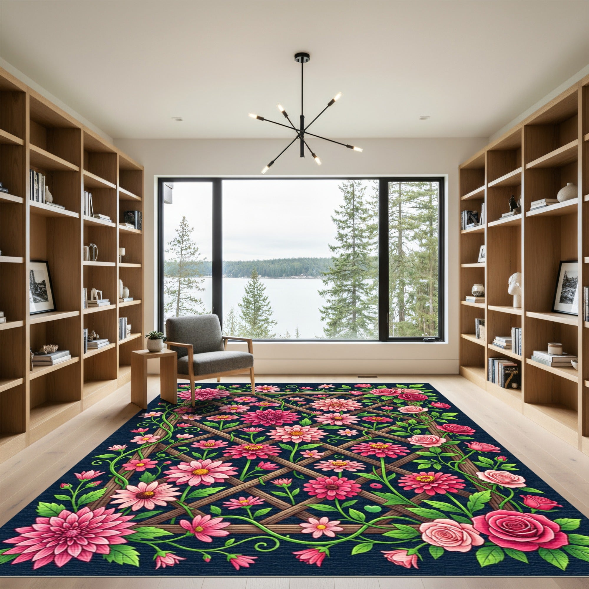 Pink Garden Lattice Floral Abundance Rug