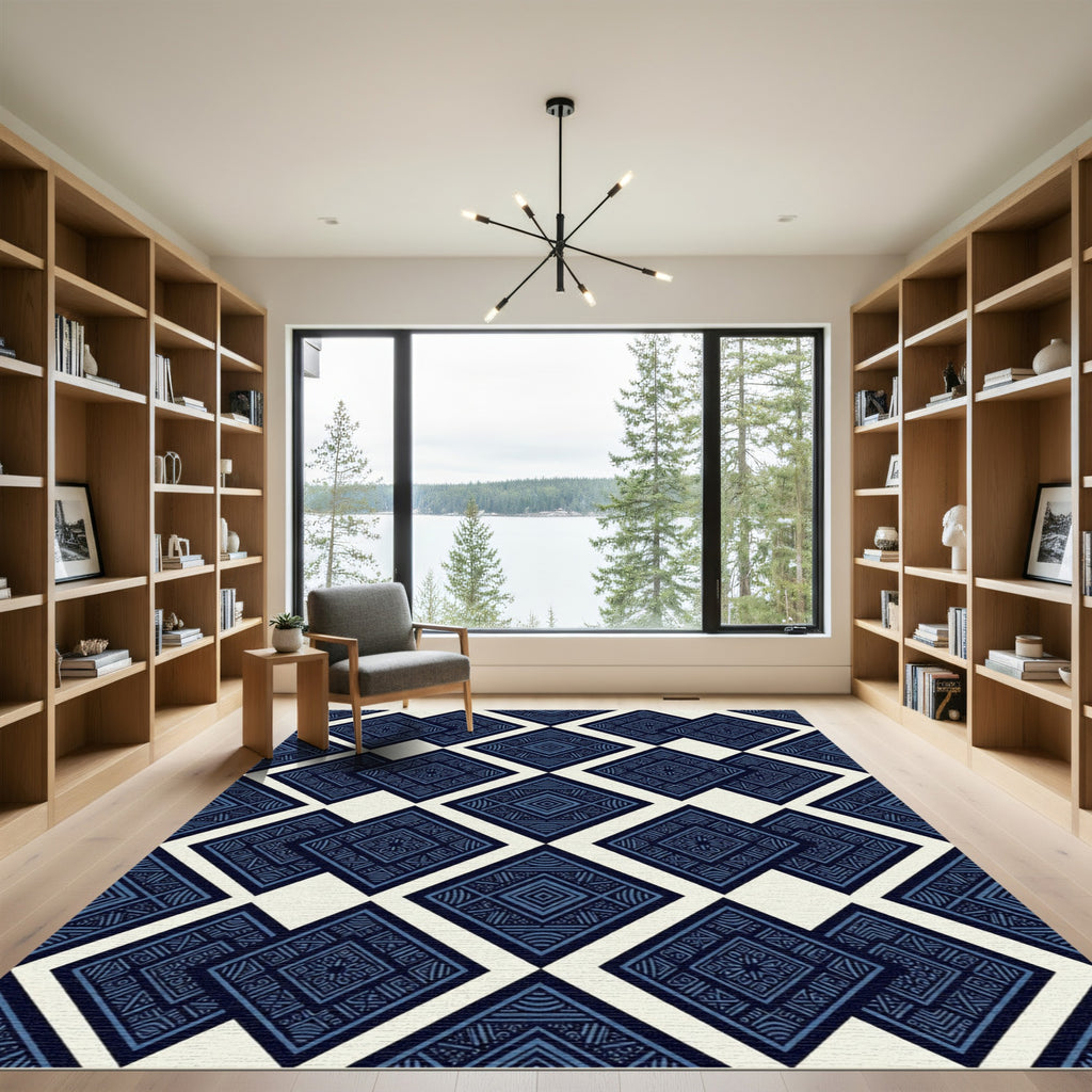 Indigo Geometric Diamond Folk Art Rug