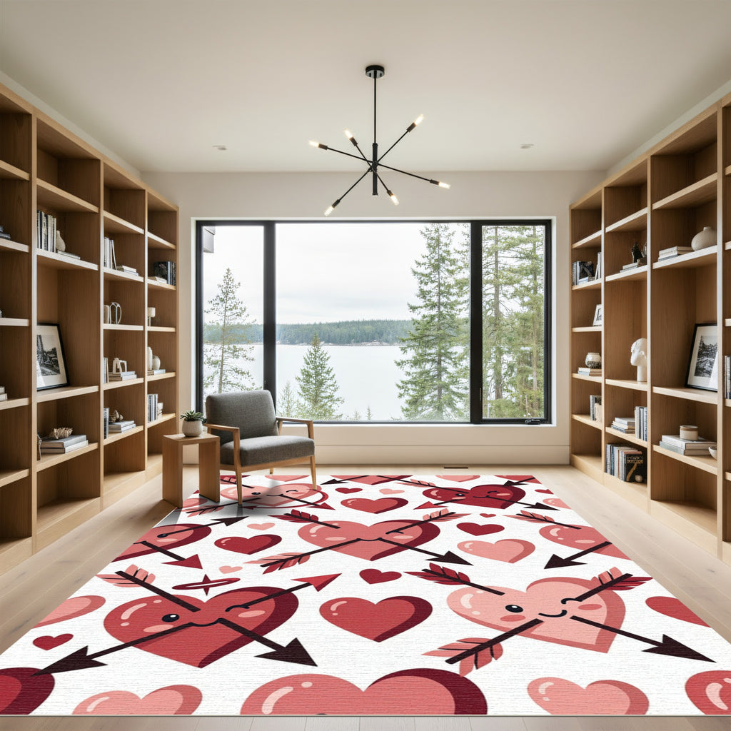 Pink Red Heart Arrow Kissy Face Rug