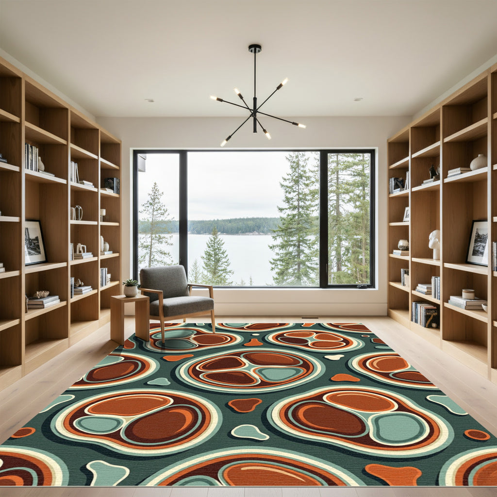 Mid-Century Abstract Organic Cell Earthy Rug