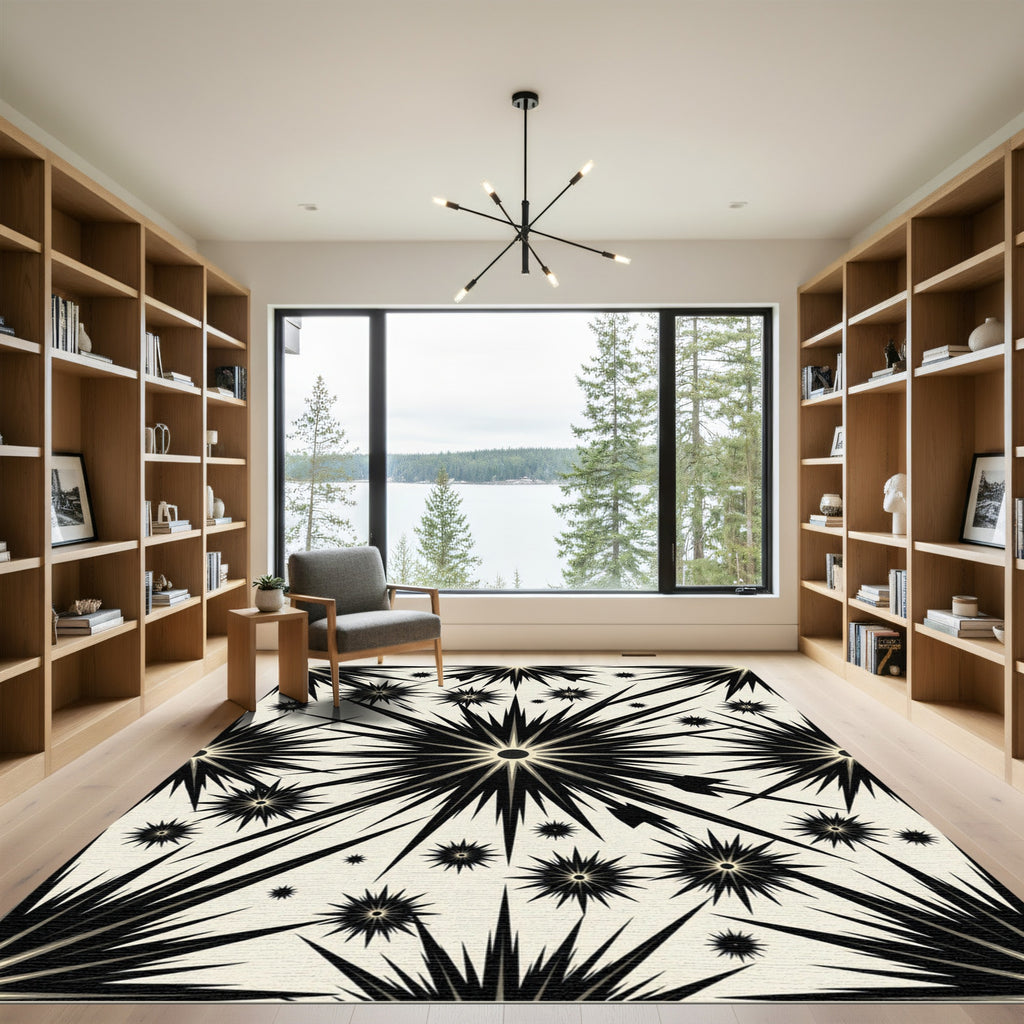 Black Starburst Medallion Cream Rug