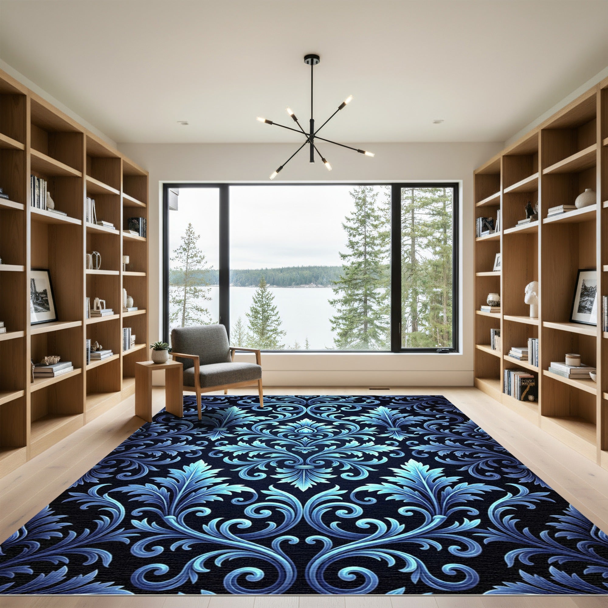 Elegant Blue Acanthus Scroll Rug