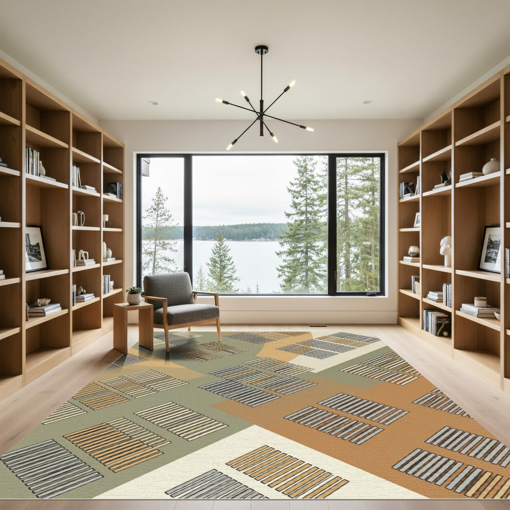 Earthy Hues Rectangular Grid Layout Rug