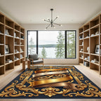 Ornate Gold Ribbon Scroll Frame Rug