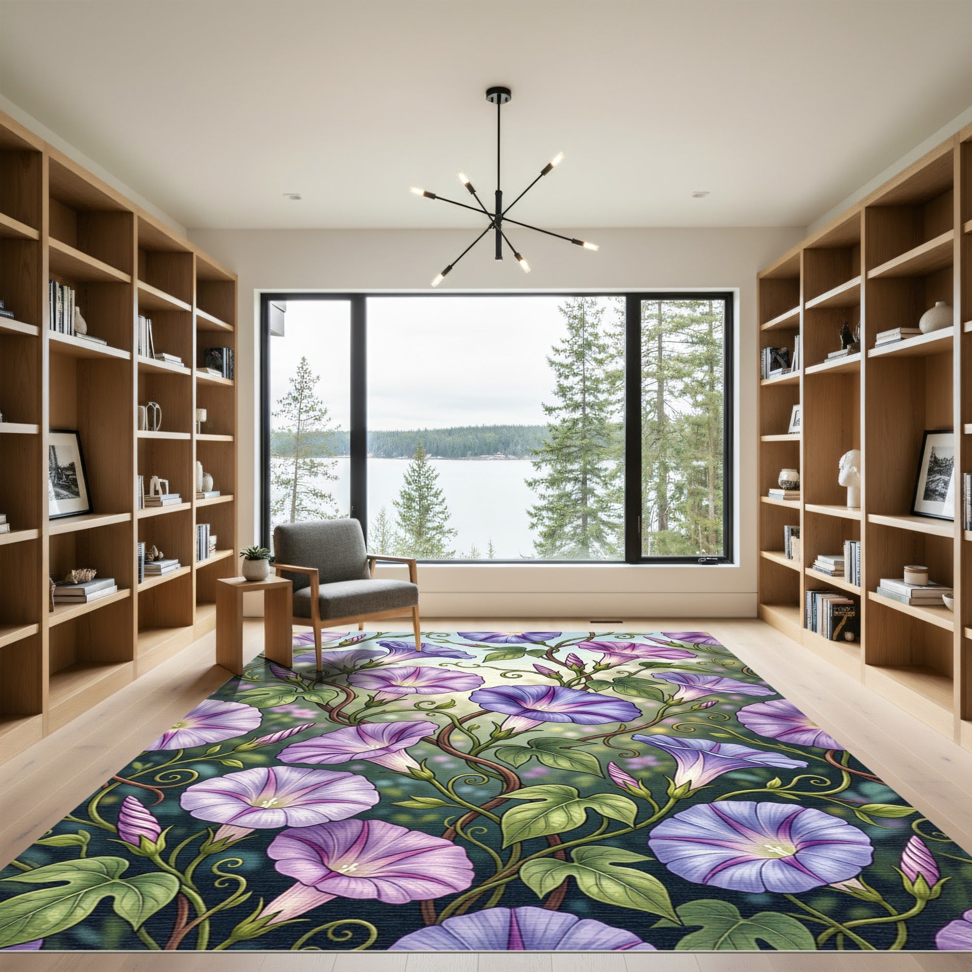 Enchanting Lavender Morning Glory Botanical Rug