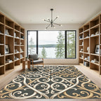 Gold and Cream Interlocking Scroll Rug