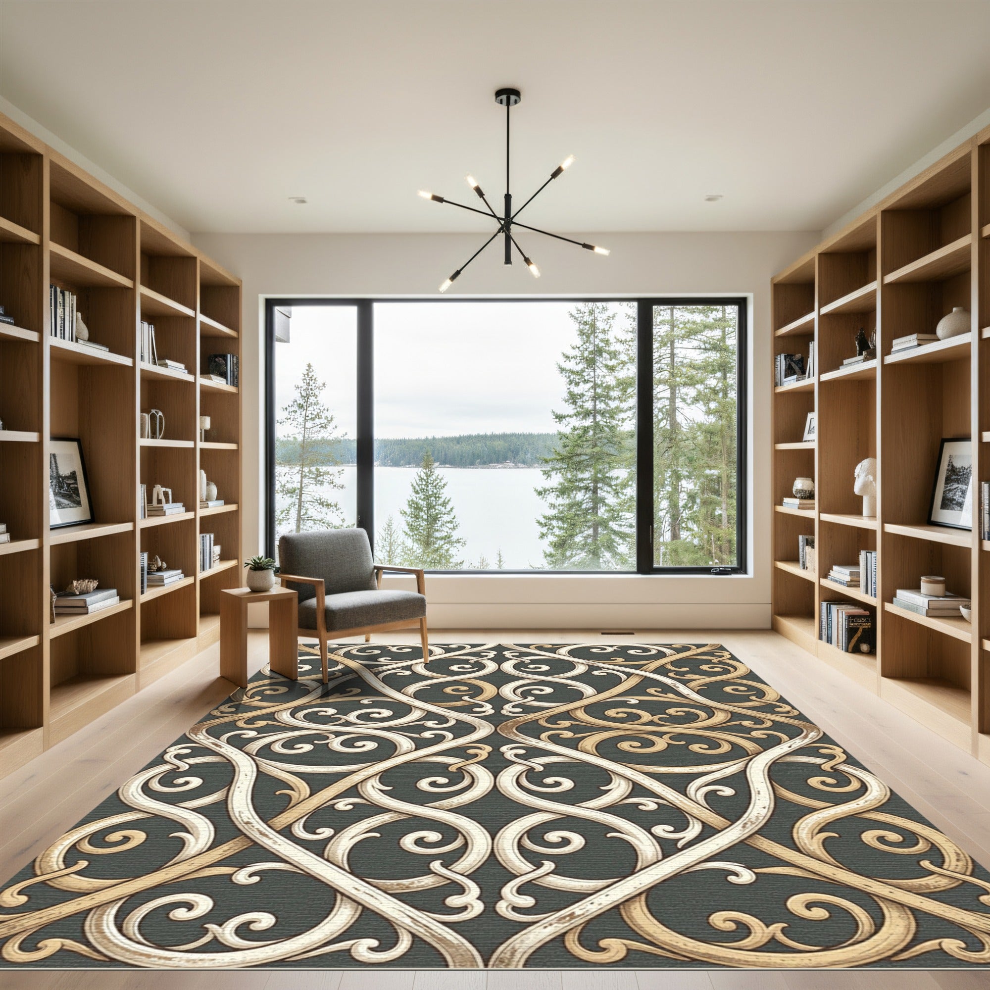 Gold and Cream Interlocking Scroll Rug