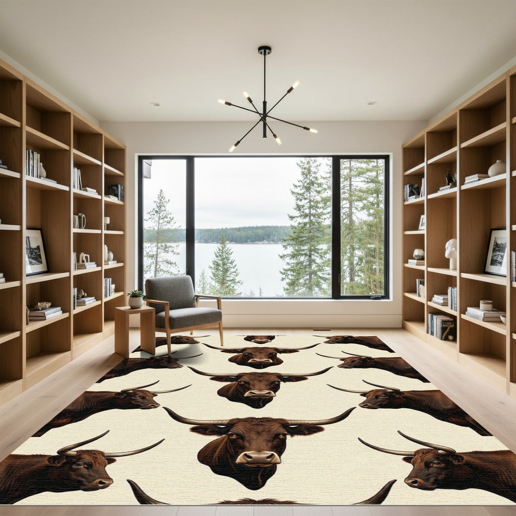 Brown Longhorn Bull Geometric Animal Art Rug