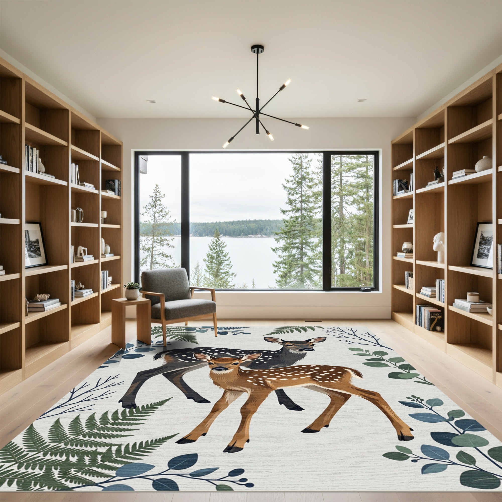 Whimsical Forest Deer Meadow Arrangement Rug