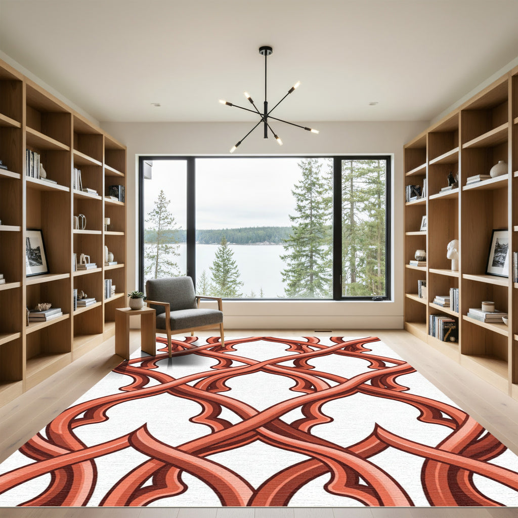 Terracotta Interlocking Woven Swirls Rug