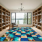 Coastal Abstract Aerial Turquoise Ocean Grid Rug