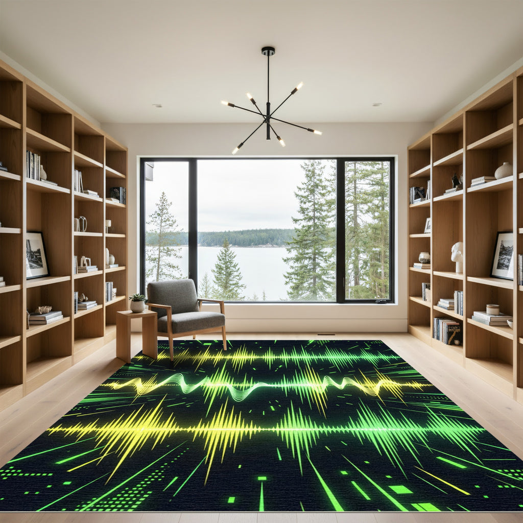 Electric Yellow Green Audio Wave Rug