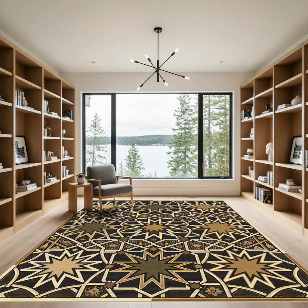 Golden Star Arabesque Geometric Rug