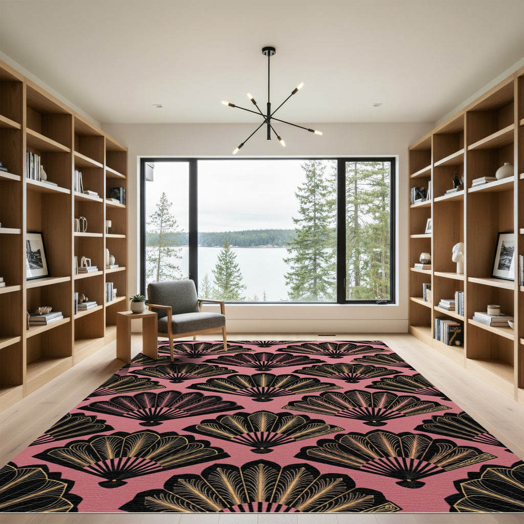 Art Deco Fan Gold Pink Rug