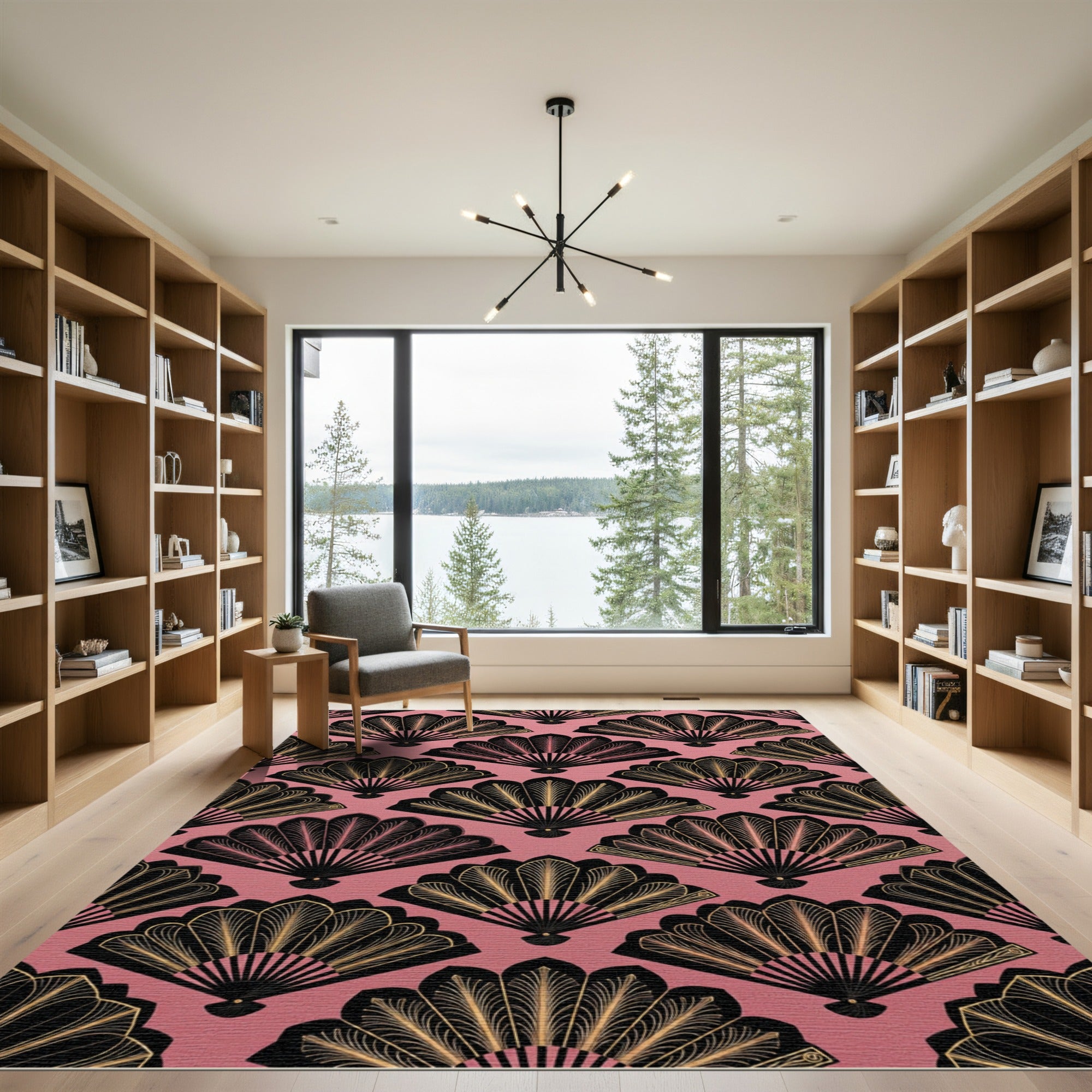 Art Deco Fan Gold Pink Rug