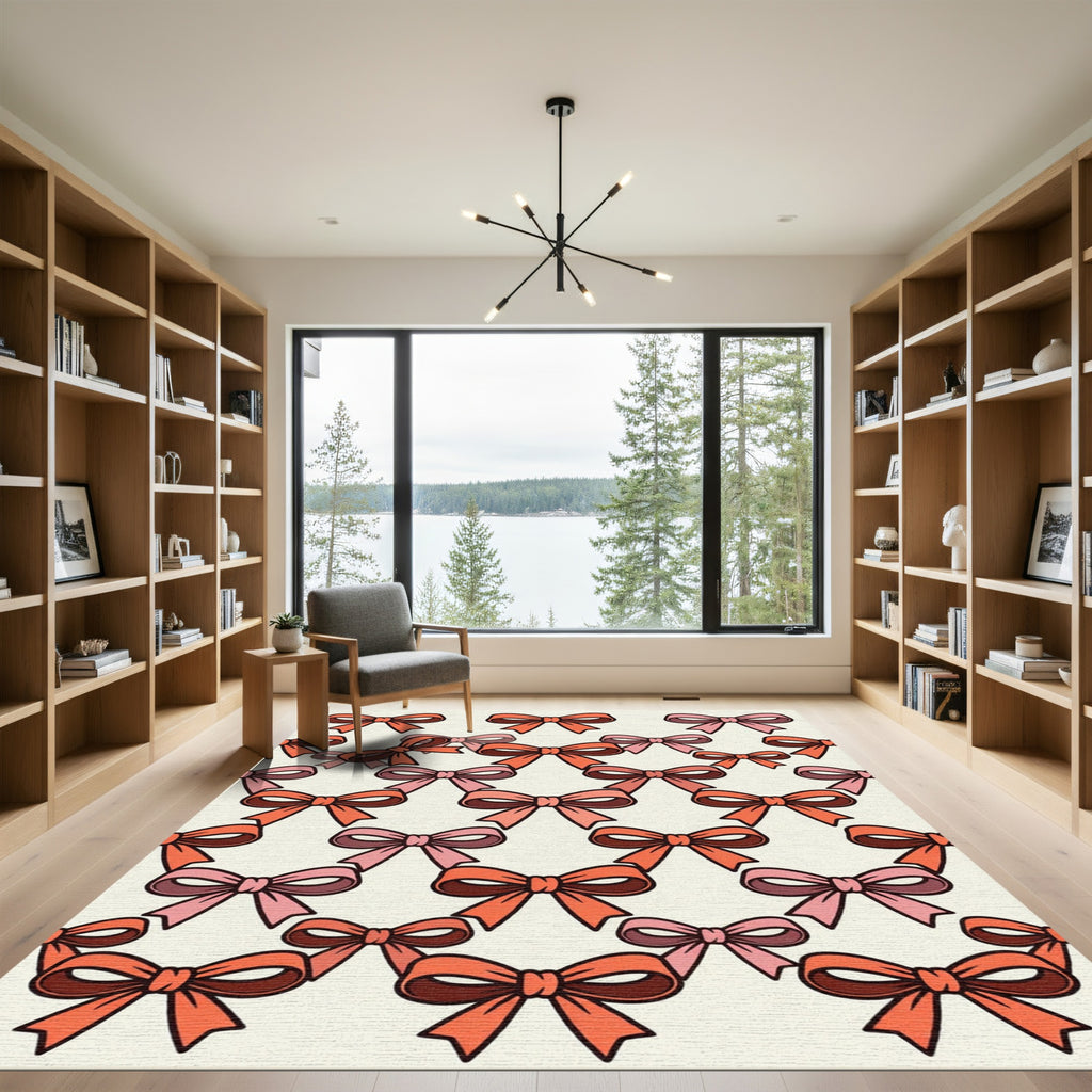 Playful Coral and Pink Bow Ribbon Rug