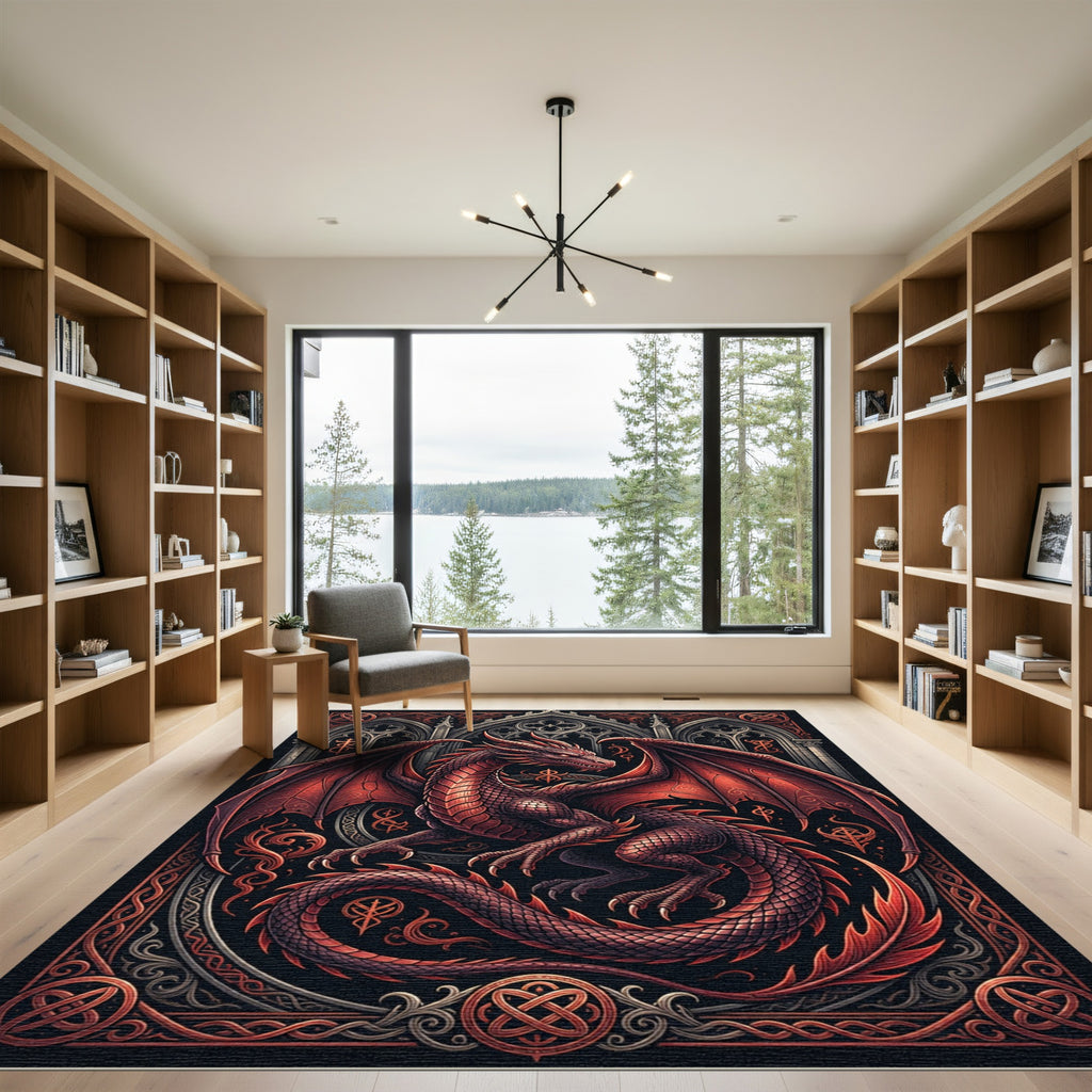 Gothic Crimson Dragon Fantasy Art Rug