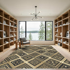 Gold Geometric Diamond Monochrome Folk Art Rug