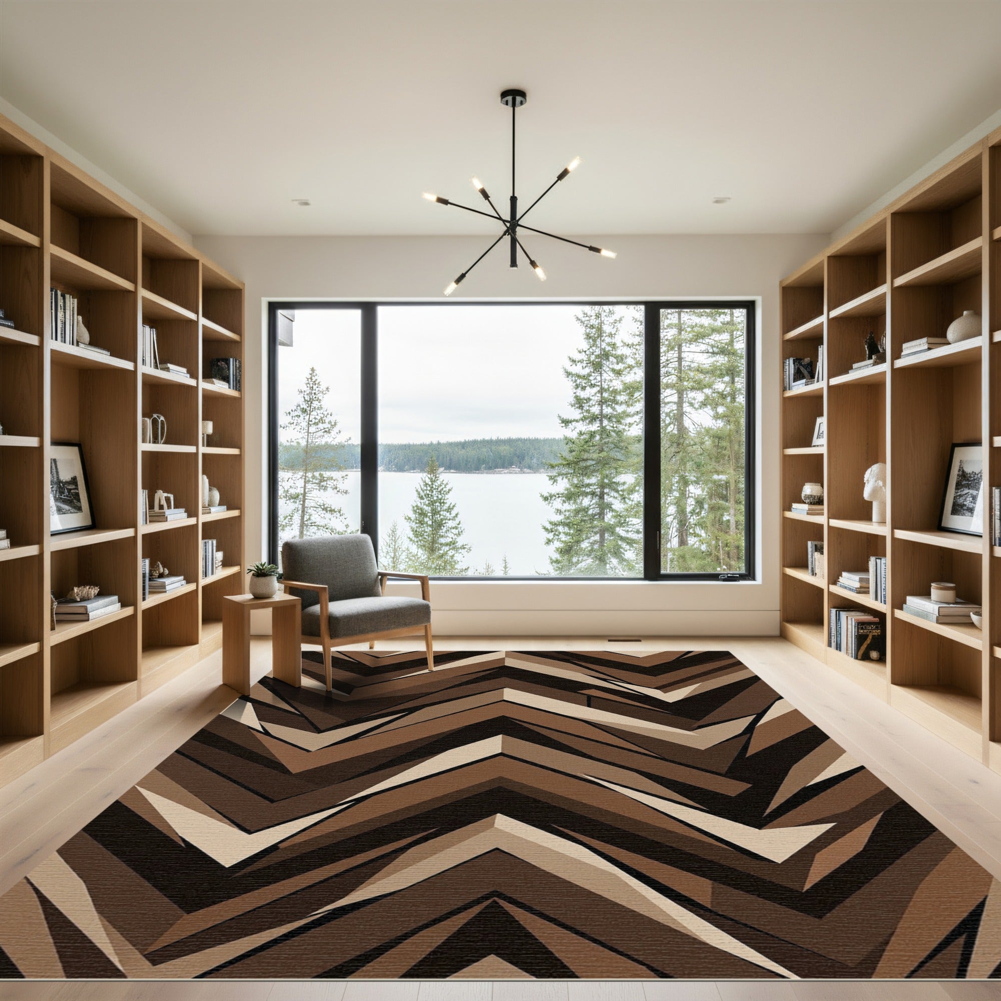 Abstract Earthy Brown Chevron Geometric Rug