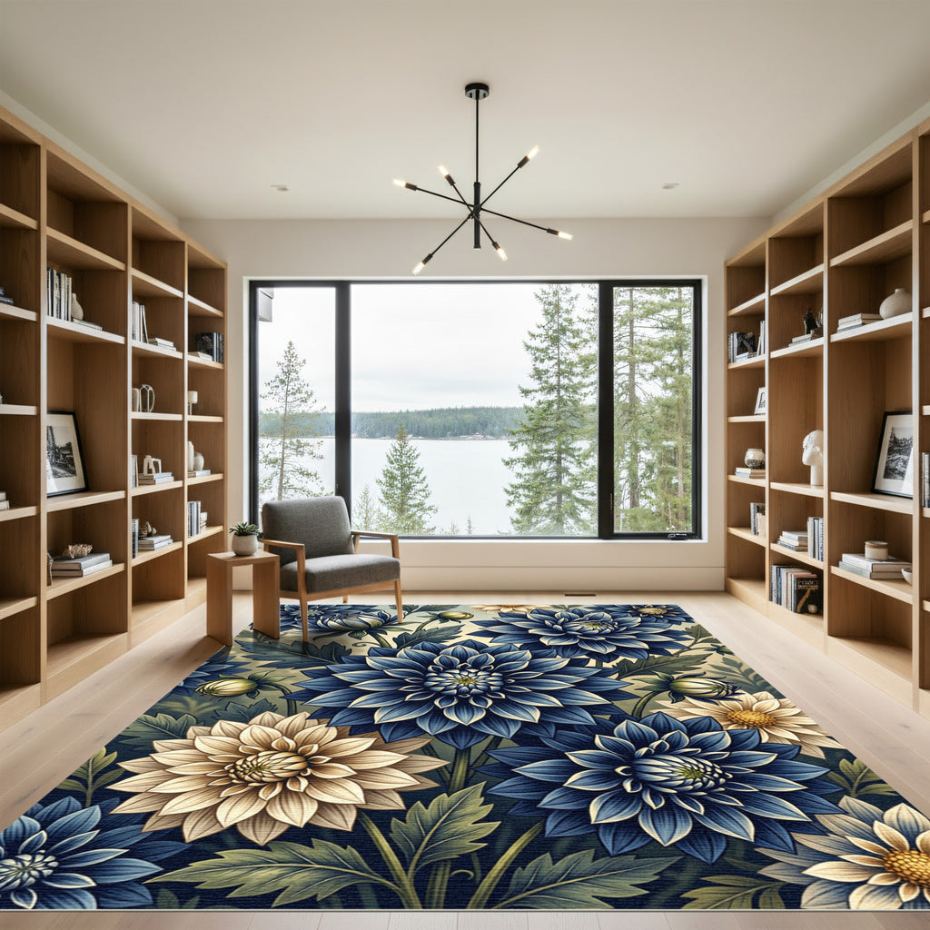 Midnight Dahlia Garden Botanical Floral Rug