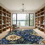 Midnight Dahlia Garden Botanical Floral Rug