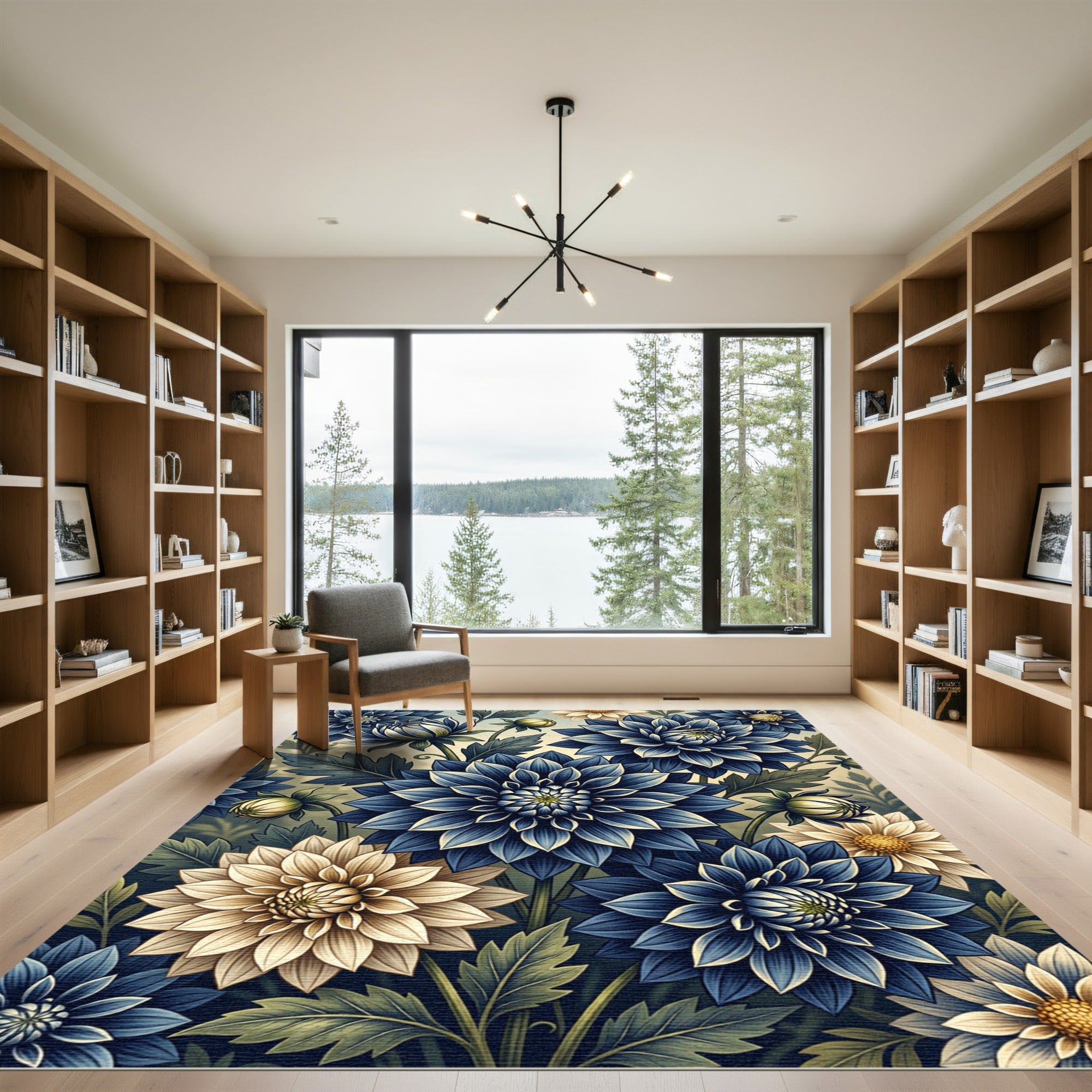 Midnight Dahlia Garden Botanical Floral Rug