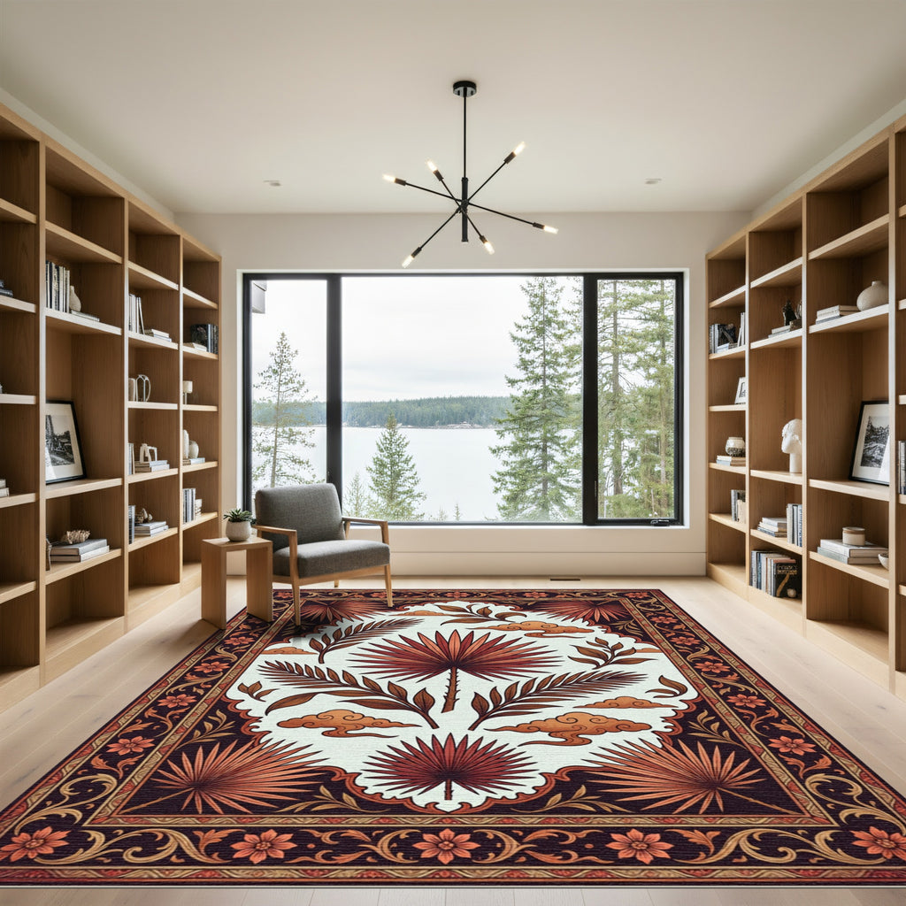 Earthy Terracotta Tropical Palm Leaf Tapestry Rug