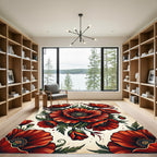 Vibrant Scarlet Poppy Floral Garland Rug