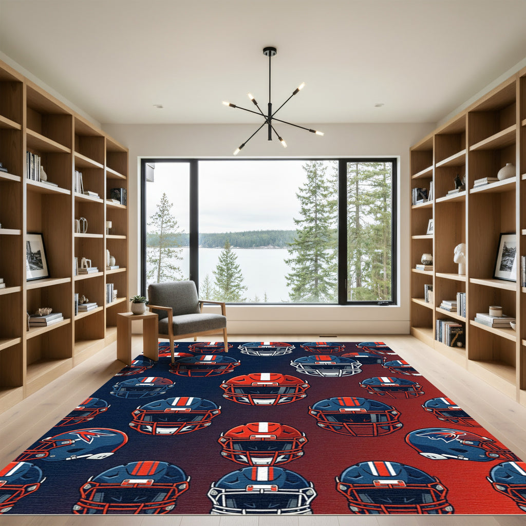Blue and Red Football Helmet Graphic Rug