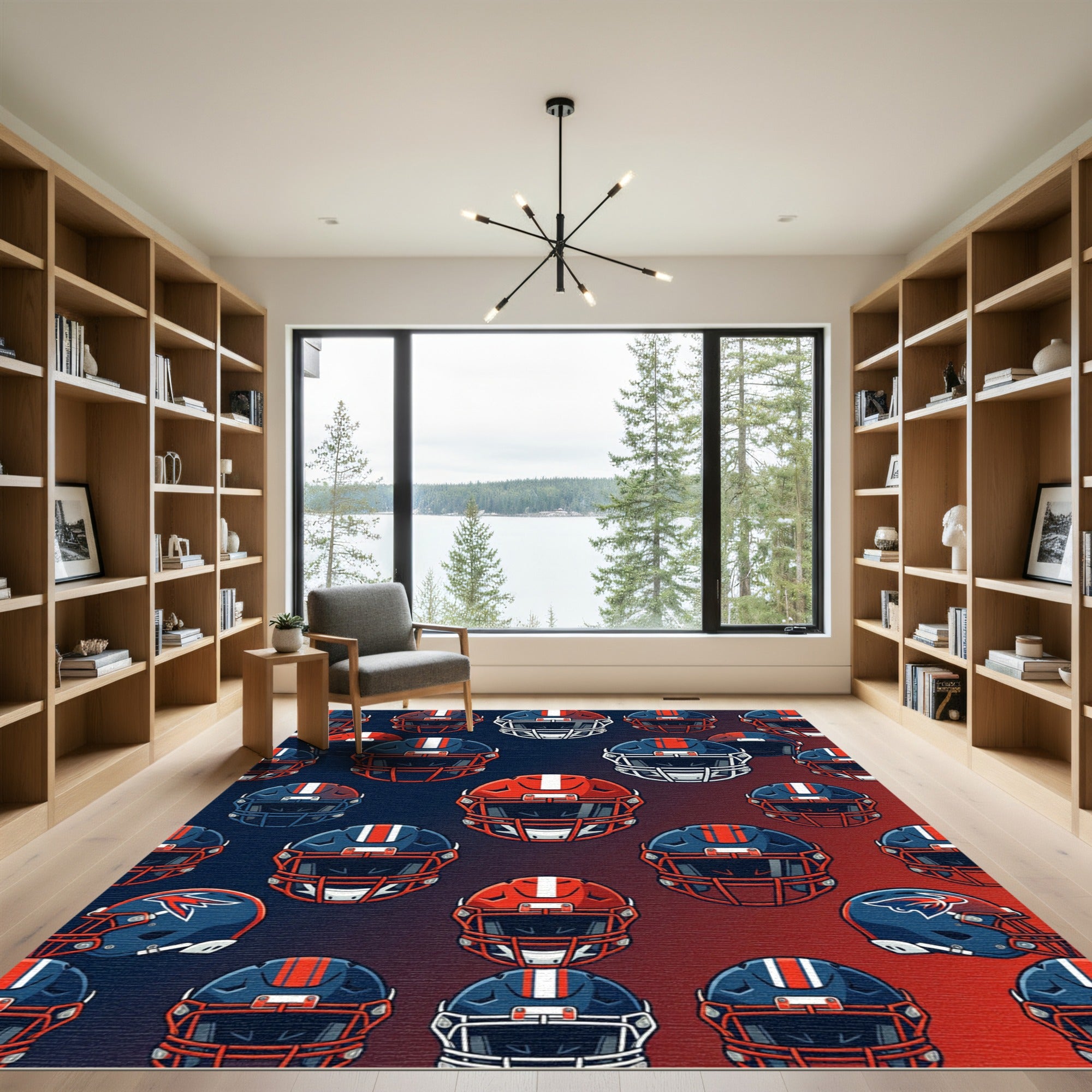 Blue and Red Football Helmet Graphic Rug