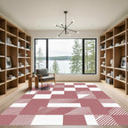 Blush Pink Checkered Geometric Grid Rug