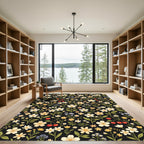 Black Floral Cherry Blossom Meadow Rug