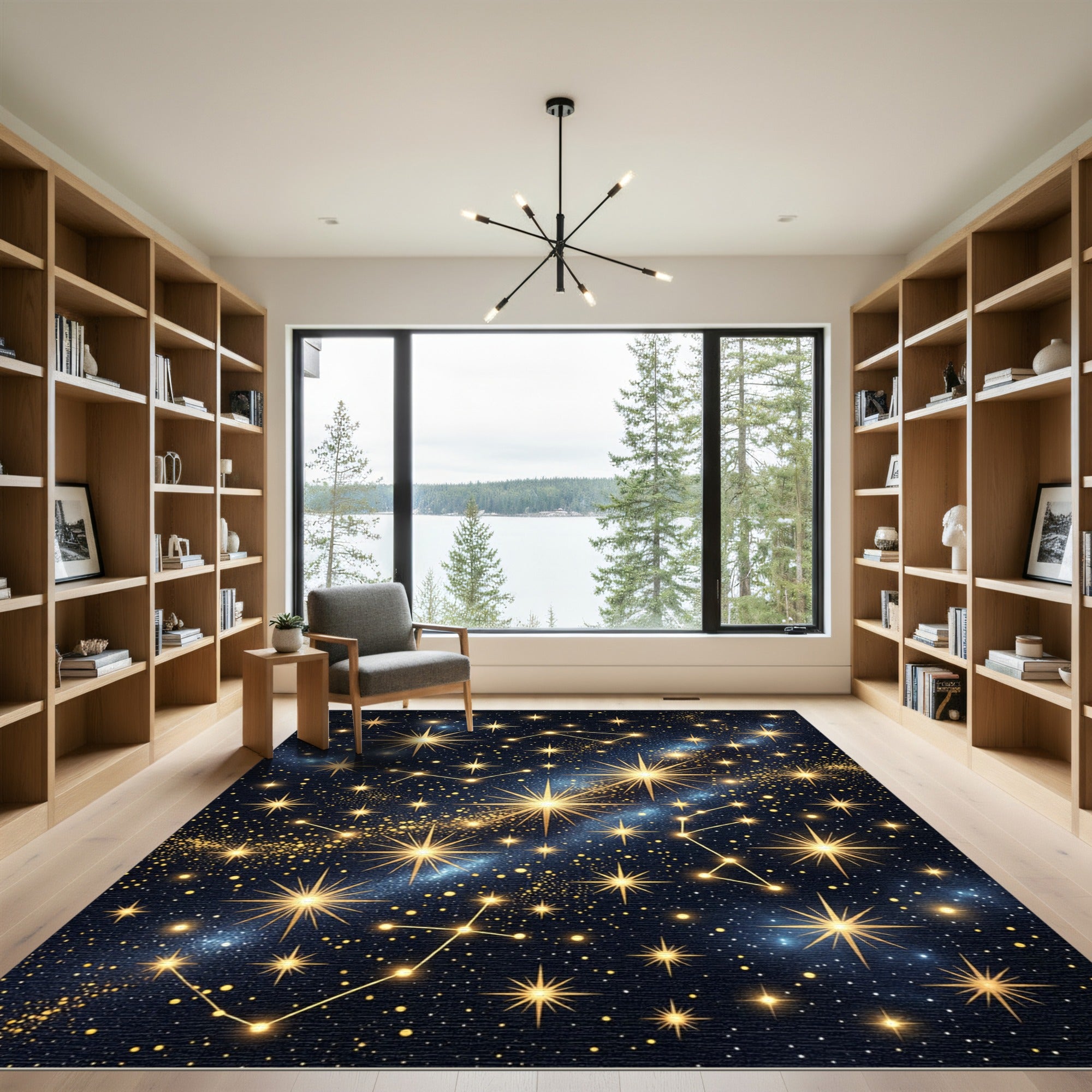 Celestial Golden Starry Night Sky Rug
