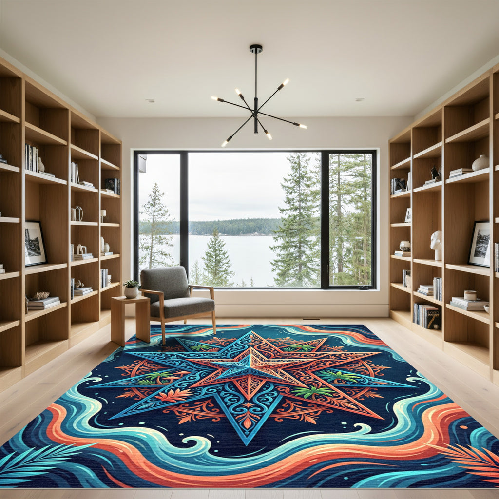Celestial Star Tropical Wave Art Rug