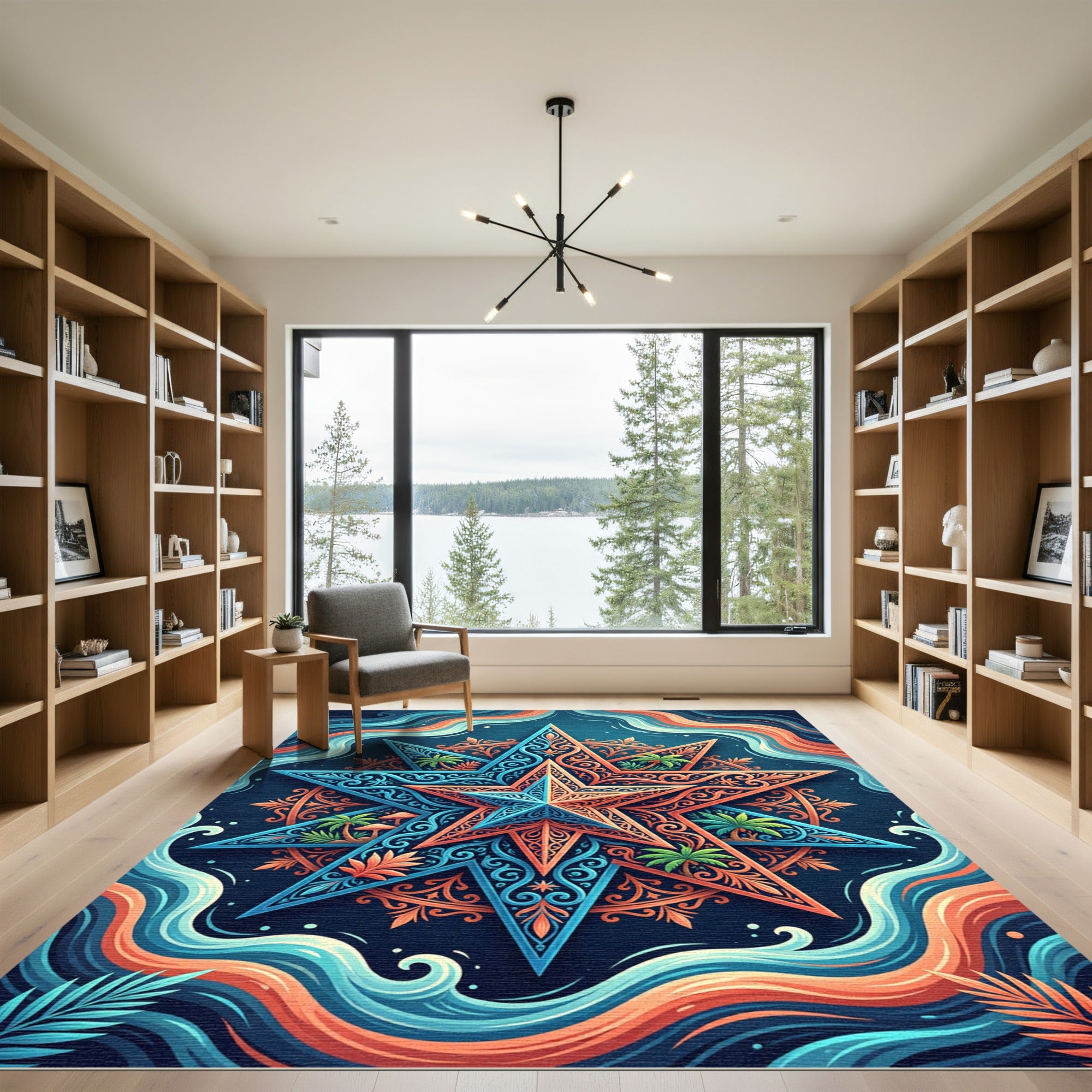 Celestial Star Tropical Wave Art Rug