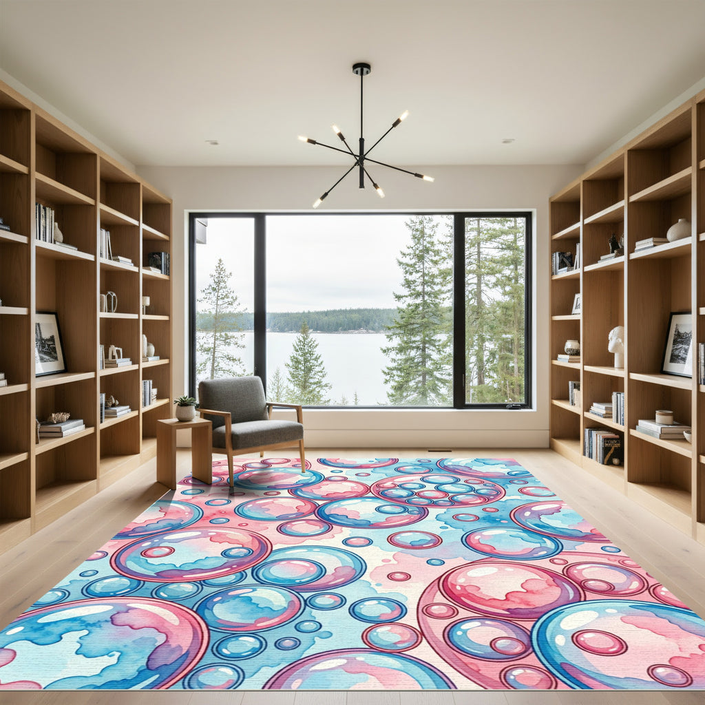 Ethereal Pink and Blue Bubble Art Rug