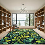 Lush Emerald Foliage Leaf Swirl Rug