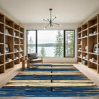 Rustic Navy and Cream Striped Planks Rug
