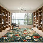 Watercolor Wildflower Daisy and Poppy Meadow Rug