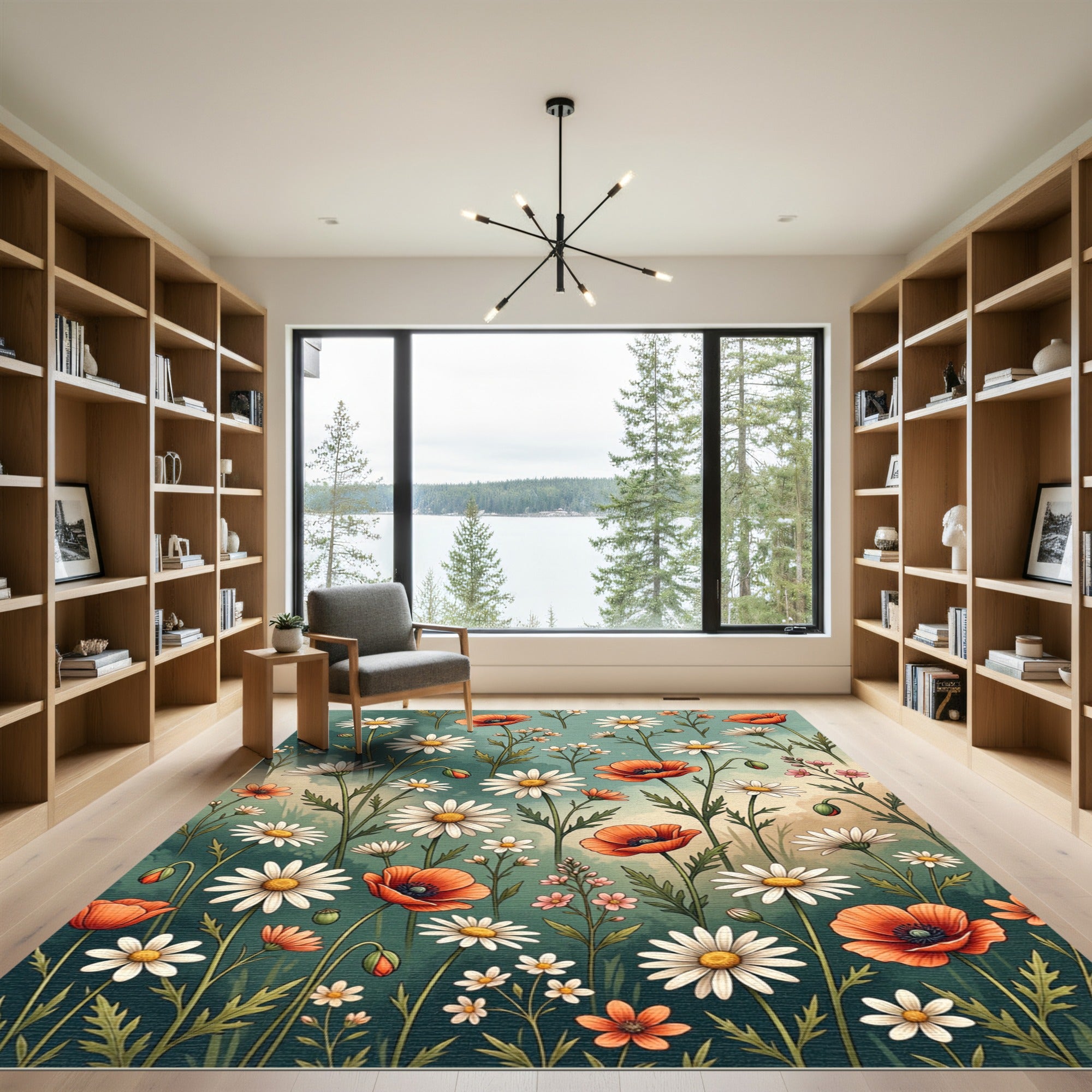 Watercolor Wildflower Daisy and Poppy Meadow Rug