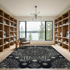 Elegant Monochrome Paisley Floral Mandala Rug